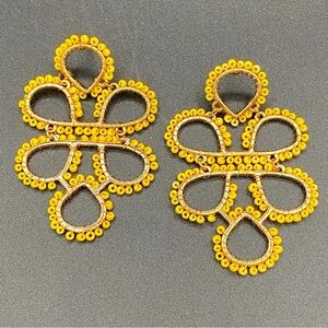 Boho Infinity Knot Dangle Earrings -Yellow Seed beads